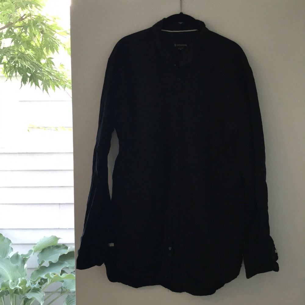 ZANEROBE XL Black long line collared shirt